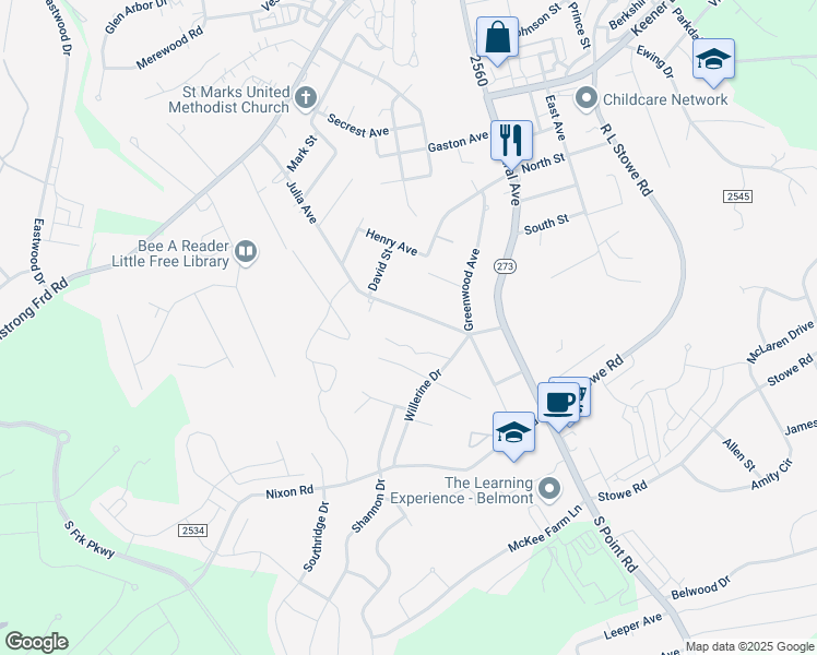 map of restaurants, bars, coffee shops, grocery stores, and more near 520 Julia Avenue in Belmont