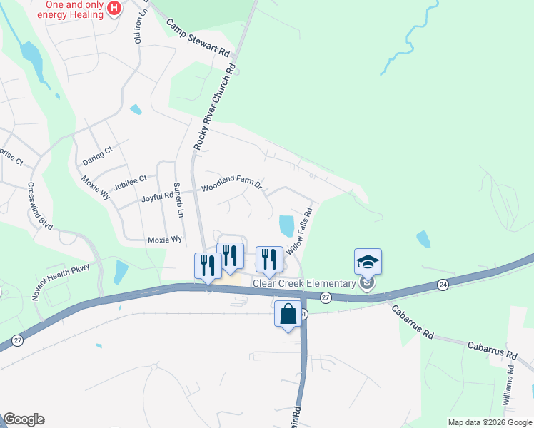 map of restaurants, bars, coffee shops, grocery stores, and more near 13324 Woodland Farm Drive in Charlotte