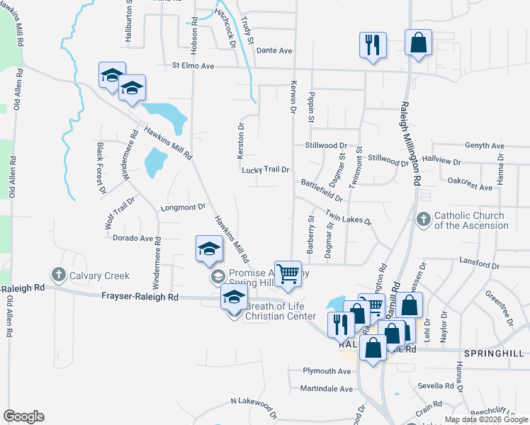 map of restaurants, bars, coffee shops, grocery stores, and more near 3716 Berry Lane in Memphis