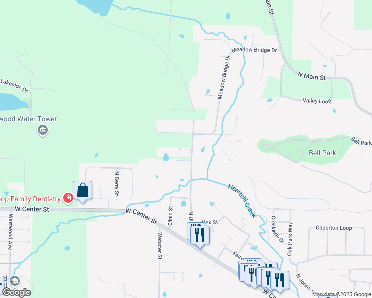map of restaurants, bars, coffee shops, grocery stores, and more near 1314 Allynne Court in Greenwood