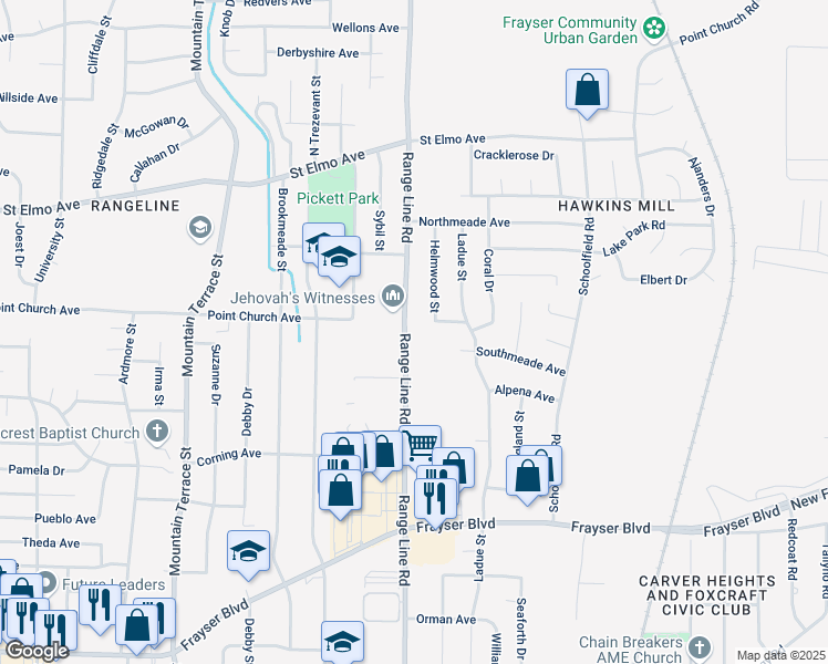 map of restaurants, bars, coffee shops, grocery stores, and more near 2671 Coral Drive in Memphis