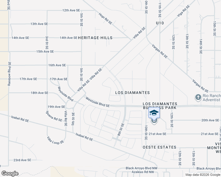 map of restaurants, bars, coffee shops, grocery stores, and more near 713 18th Avenue Southeast in Rio Rancho