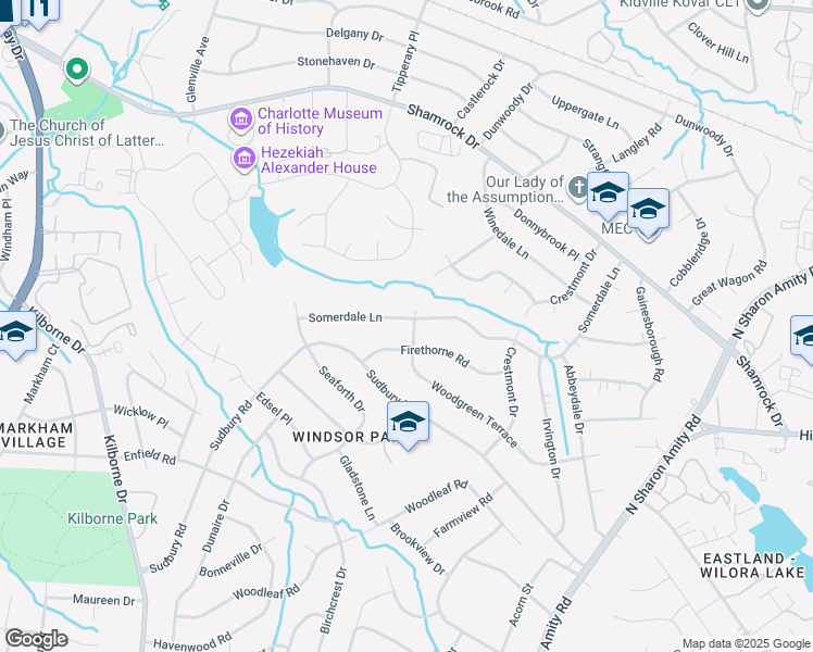 map of restaurants, bars, coffee shops, grocery stores, and more near 4044 Somerdale Lane in Charlotte