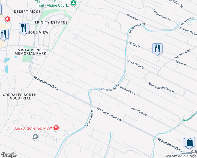 map of restaurants, bars, coffee shops, grocery stores, and more near 1167 Coronado Road in Corrales