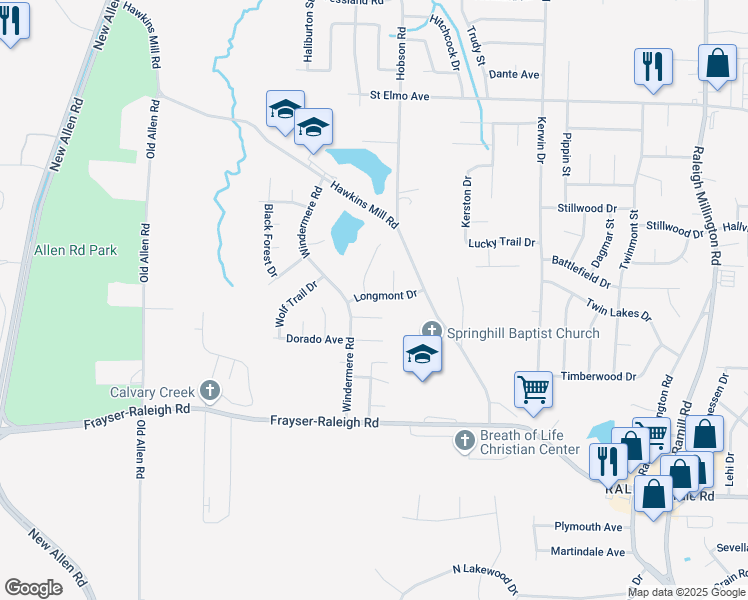 map of restaurants, bars, coffee shops, grocery stores, and more near 3705 Longmont Drive in Memphis