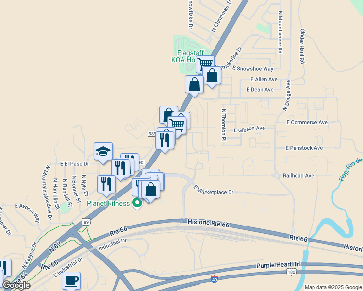 map of restaurants, bars, coffee shops, grocery stores, and more near 5060 U.S. 89 in Flagstaff