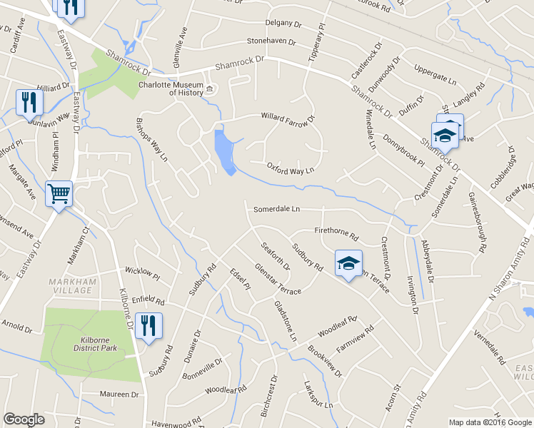 map of restaurants, bars, coffee shops, grocery stores, and more near 3926 Somerdale Lane in Charlotte