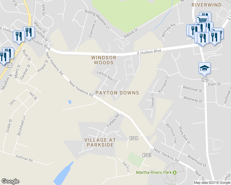 map of restaurants, bars, coffee shops, grocery stores, and more near 2440 Payton Drive in Gastonia