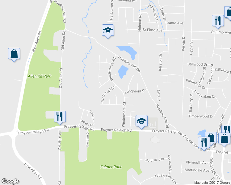 map of restaurants, bars, coffee shops, grocery stores, and more near 3731 Windermere Road in Memphis
