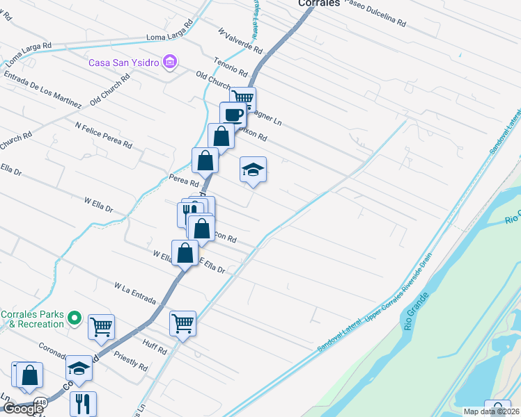 map of restaurants, bars, coffee shops, grocery stores, and more near 200 Target Road in Corrales