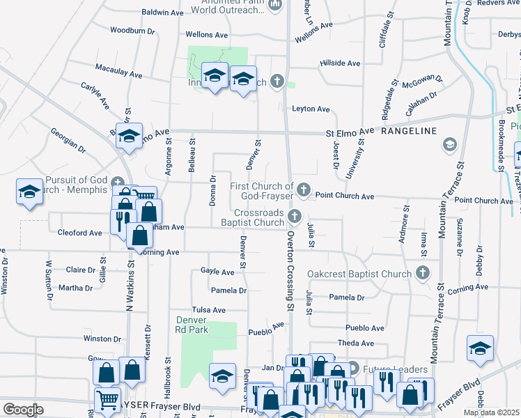 map of restaurants, bars, coffee shops, grocery stores, and more near 3735 Marvin Street in Memphis