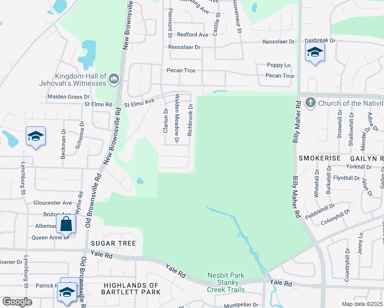 map of restaurants, bars, coffee shops, grocery stores, and more near 3726 Richbrook Drive in Memphis
