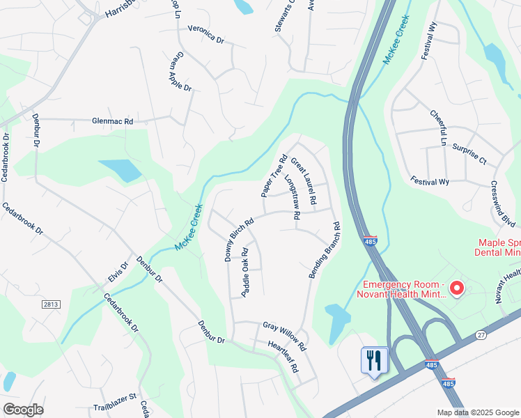 map of restaurants, bars, coffee shops, grocery stores, and more near 9607 Paper Tree Road in Charlotte