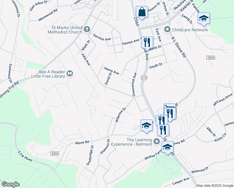 map of restaurants, bars, coffee shops, grocery stores, and more near 520 Julia Avenue in Belmont