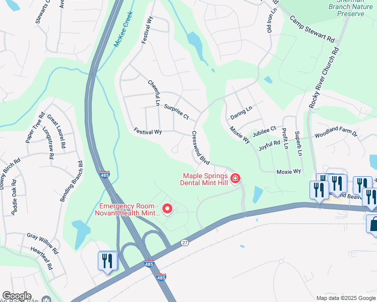 map of restaurants, bars, coffee shops, grocery stores, and more near 6529 Shoff Circle in Mint Hill
