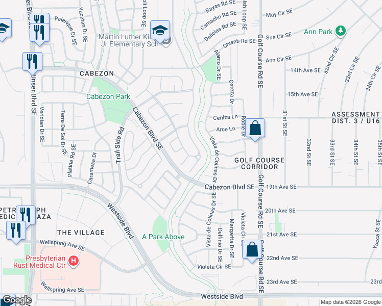 map of restaurants, bars, coffee shops, grocery stores, and more near 1938 Avenida Comunidad in Rio Rancho