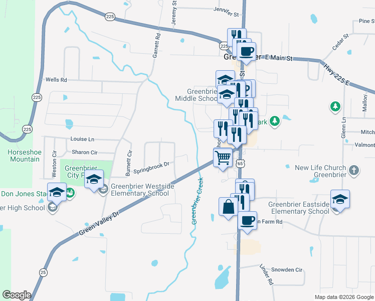 map of restaurants, bars, coffee shops, grocery stores, and more near 7 Trellis Court in Greenbrier