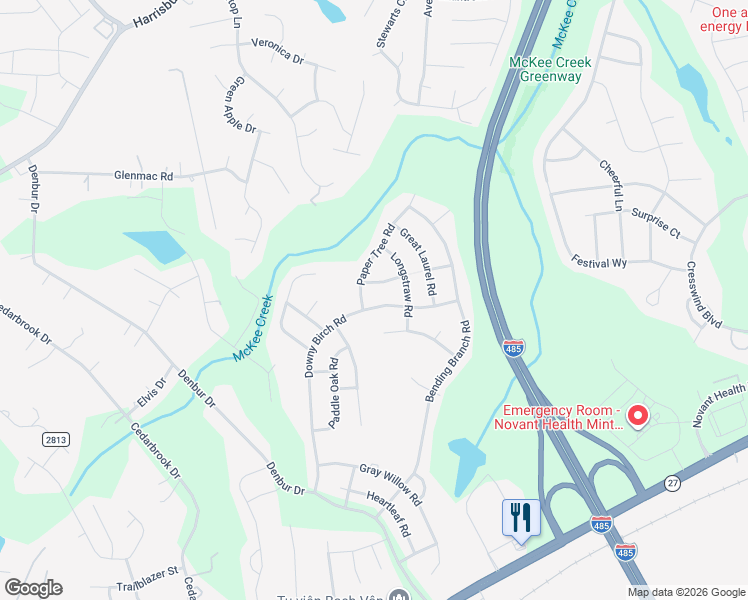 map of restaurants, bars, coffee shops, grocery stores, and more near 12305 Downy Birch Road in Charlotte