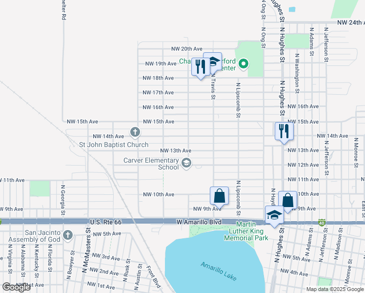 map of restaurants, bars, coffee shops, grocery stores, and more near 1908 Northwest 13th Avenue in Amarillo