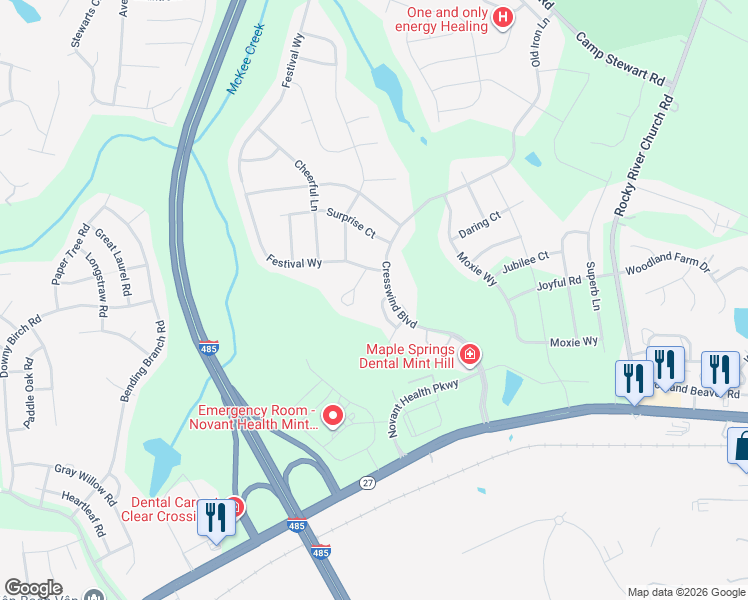 map of restaurants, bars, coffee shops, grocery stores, and more near 6529 Shoff Circle in Mint Hill