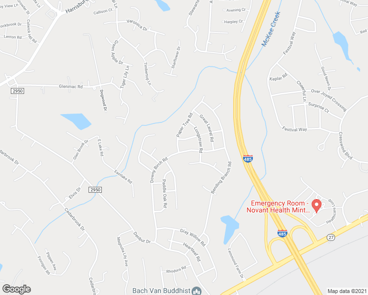 map of restaurants, bars, coffee shops, grocery stores, and more near 12305 Downy Birch Road in Charlotte