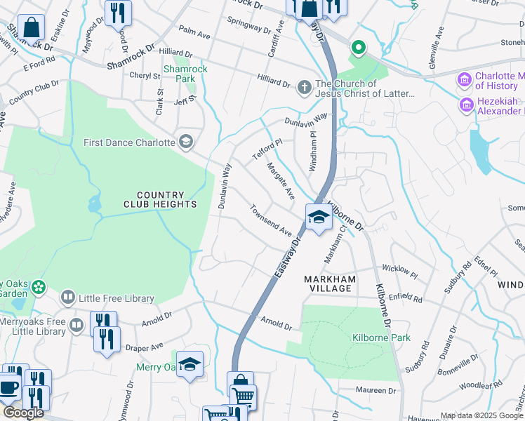 map of restaurants, bars, coffee shops, grocery stores, and more near in Charlotte