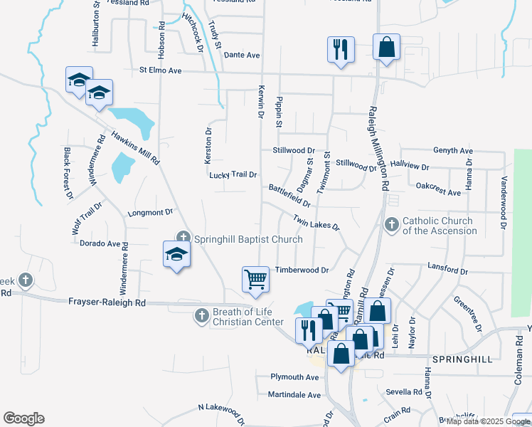 map of restaurants, bars, coffee shops, grocery stores, and more near 3732 Kerwin Drive in Memphis