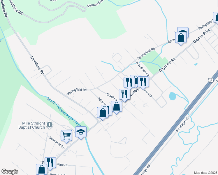 map of restaurants, bars, coffee shops, grocery stores, and more near 122 Swafford Road in Soddy-Daisy
