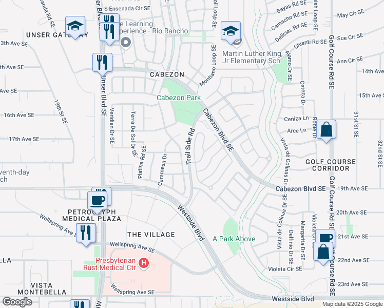 map of restaurants, bars, coffee shops, grocery stores, and more near 2221 Cortina Loop Southeast in Rio Rancho