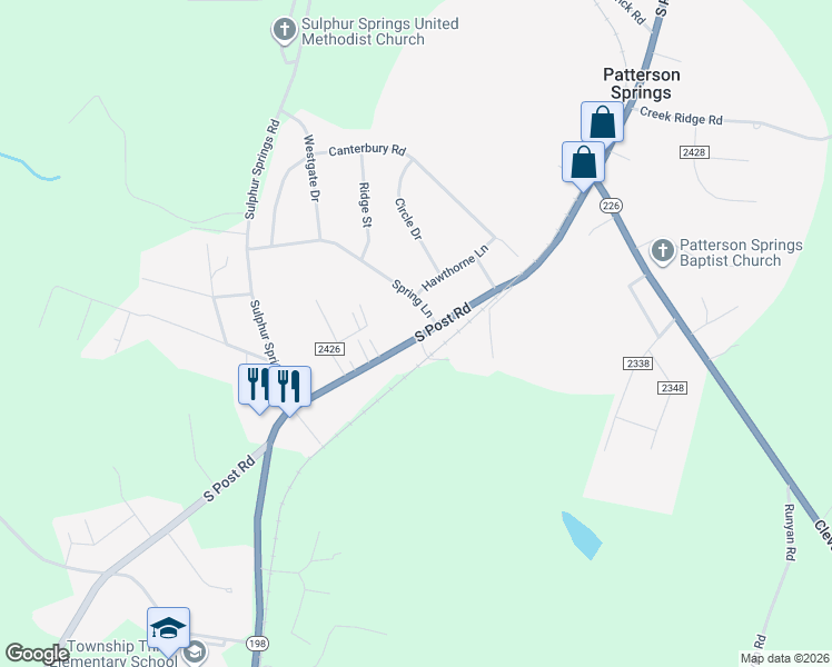 map of restaurants, bars, coffee shops, grocery stores, and more near 2202 South Post Road in Shelby