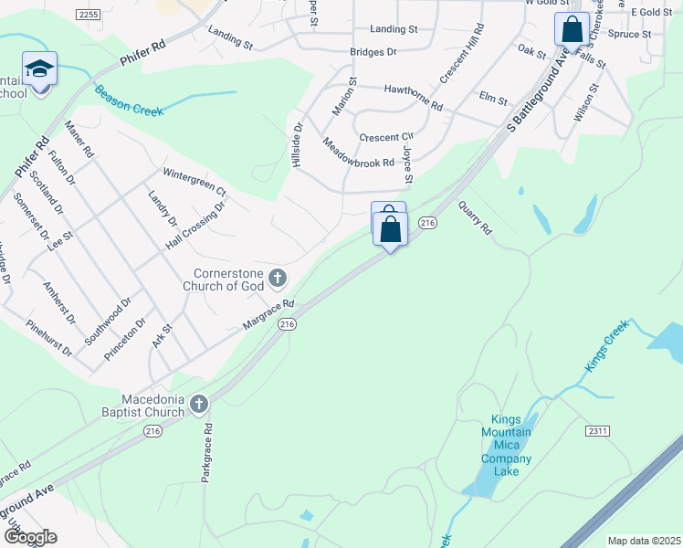 map of restaurants, bars, coffee shops, grocery stores, and more near 918 South Battleground Avenue in Kings Mountain
