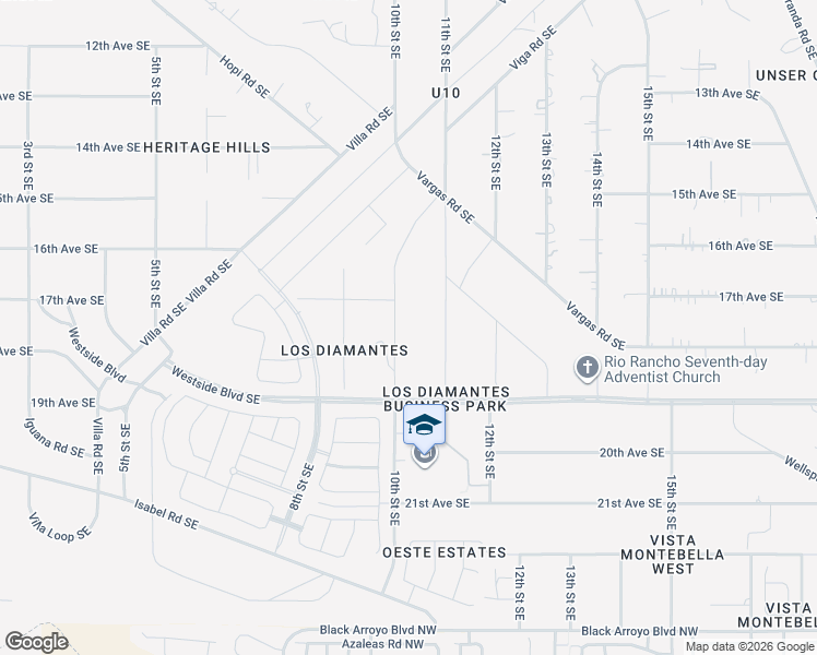 map of restaurants, bars, coffee shops, grocery stores, and more near 1810 10th Street Southeast in Rio Rancho