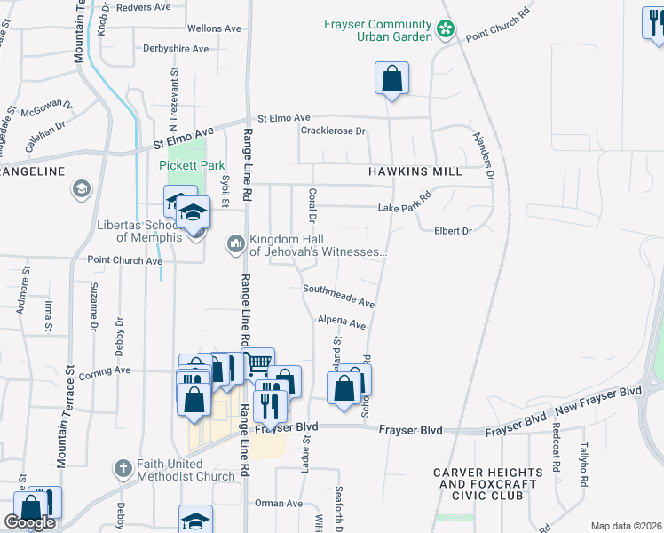 map of restaurants, bars, coffee shops, grocery stores, and more near 3725 Crosswood Cove in Memphis