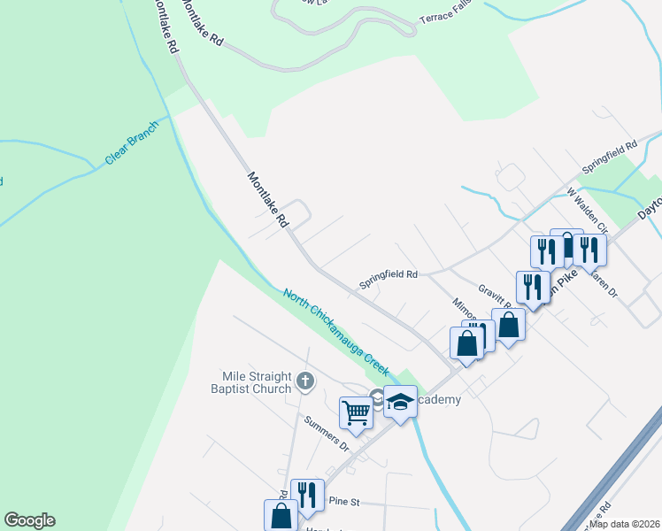 map of restaurants, bars, coffee shops, grocery stores, and more near 225 Montlake Road in Soddy-Daisy