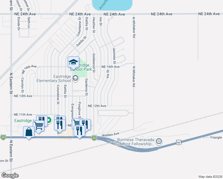 map of restaurants, bars, coffee shops, grocery stores, and more near 1222 Jasmine Street in Amarillo