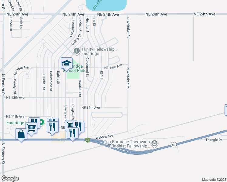 map of restaurants, bars, coffee shops, grocery stores, and more near Carefree Lane in Amarillo