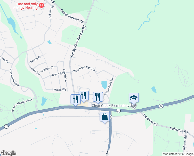 map of restaurants, bars, coffee shops, grocery stores, and more near 13324 Woodland Farm Drive in Charlotte