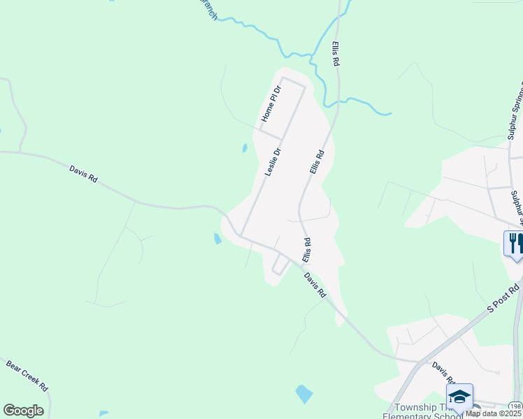 map of restaurants, bars, coffee shops, grocery stores, and more near 108 Leslie Drive in Shelby