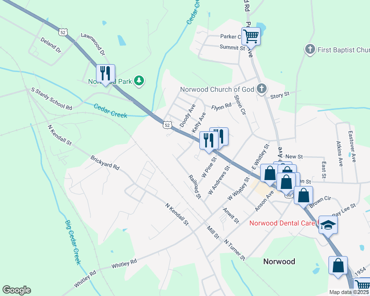 map of restaurants, bars, coffee shops, grocery stores, and more near 128 Central Ave in Norwood
