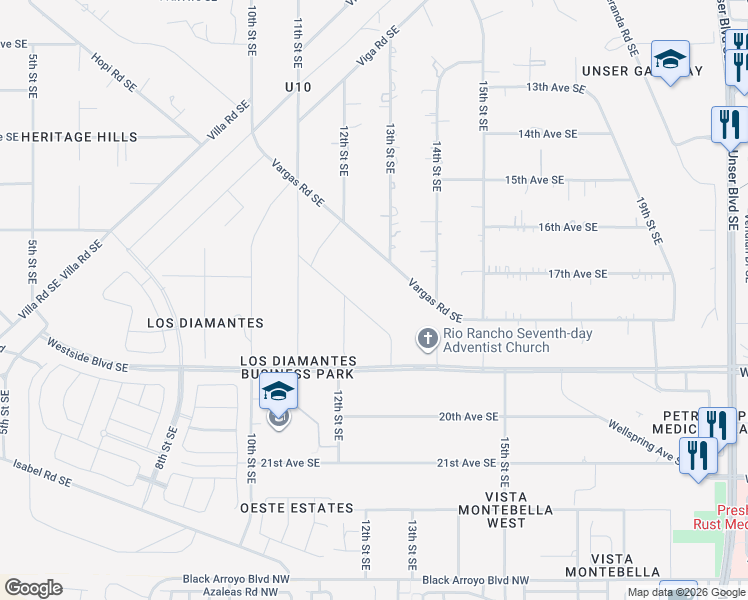 map of restaurants, bars, coffee shops, grocery stores, and more near 1209 Ventura Road Southeast in Rio Rancho