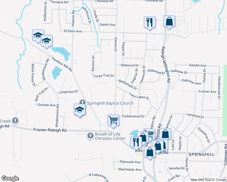 map of restaurants, bars, coffee shops, grocery stores, and more near 3741 Kerwin Drive in Memphis