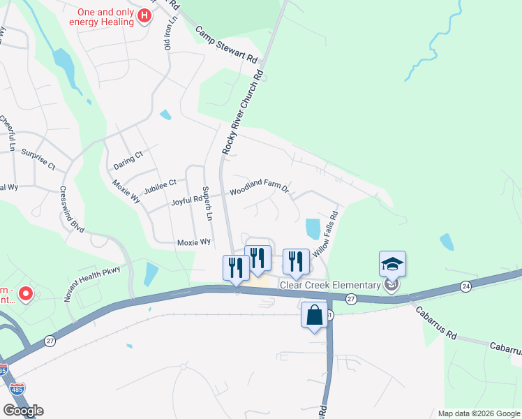 map of restaurants, bars, coffee shops, grocery stores, and more near 11610 Hidden Grove Trail in Charlotte