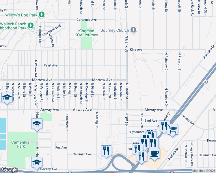 map of restaurants, bars, coffee shops, grocery stores, and more near 3583 N Benton St in Kingman