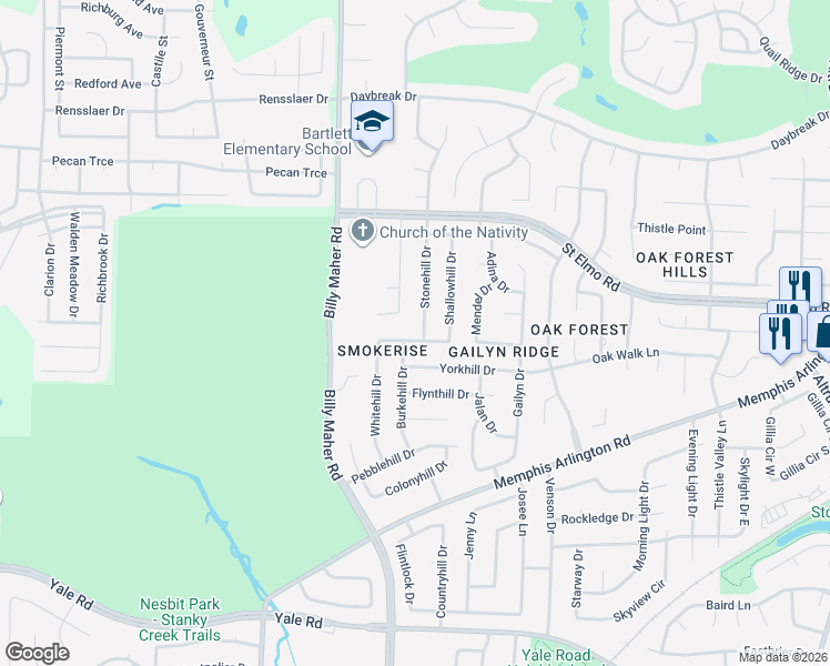 map of restaurants, bars, coffee shops, grocery stores, and more near 6041 Lawnhill Drive in Memphis
