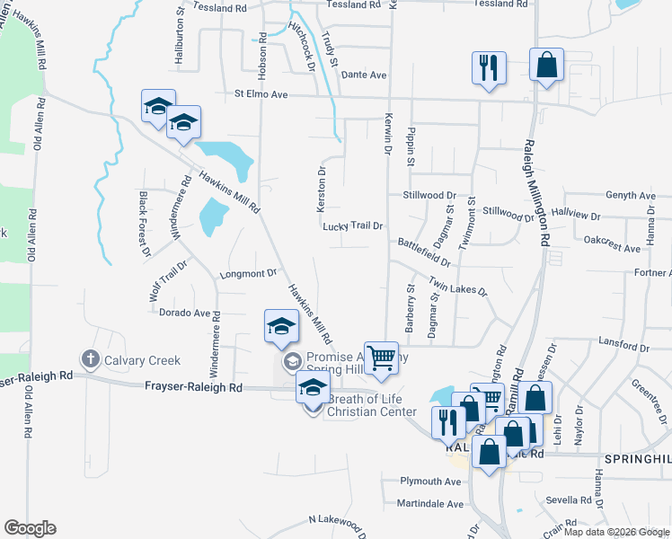 map of restaurants, bars, coffee shops, grocery stores, and more near 3734 Berry Lane in Memphis