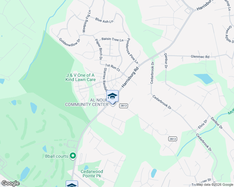map of restaurants, bars, coffee shops, grocery stores, and more near 8445 Harrisburg Road in Charlotte