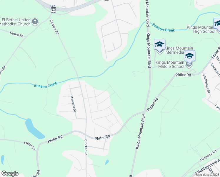 map of restaurants, bars, coffee shops, grocery stores, and more near 108 Oakridge Drive in Kings Mountain