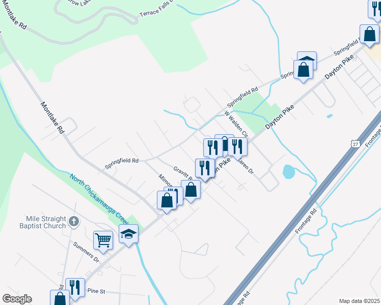 map of restaurants, bars, coffee shops, grocery stores, and more near 125 Swafford Road in Soddy-Daisy