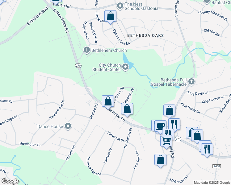 map of restaurants, bars, coffee shops, grocery stores, and more near in Gastonia