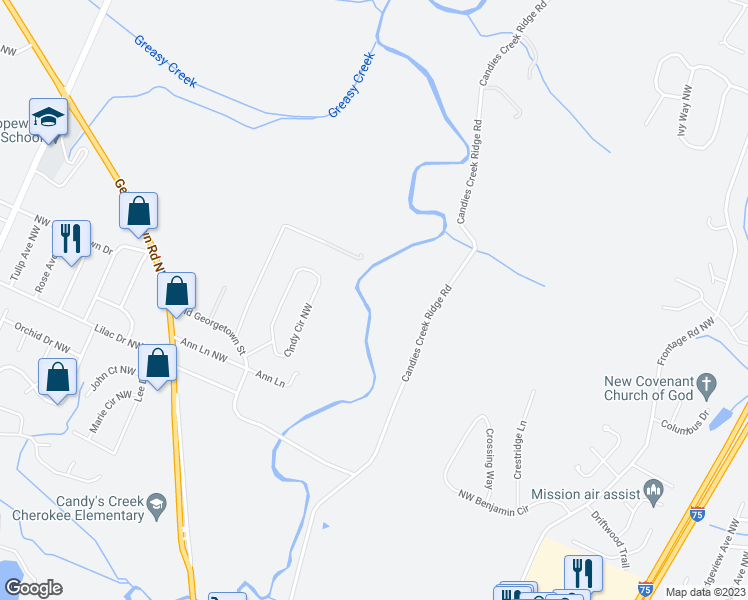 map of restaurants, bars, coffee shops, grocery stores, and more near 4946 Candies Creek Ridge Road in Cleveland